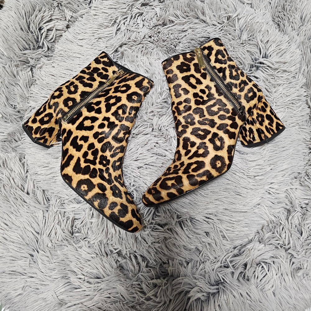 MICHAEL KORS Leopard Print HAIRCALF Ankle Boots - Women's Tan/Black Zip Booties